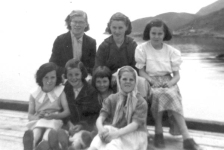444: l-r back, Madonna McCarthy, Mary Ennis, unidentified; l-r front,  unidentified, unidentified, unidentified, Hilda Whelan. (1955)  - Madonna daughter of James McCarthy &amp;amp; Mary Ellen Barry; Mary daughter of Vincent  Ennis &amp;amp; Mary Carroll; Hilda daughter of Leo Whelan &amp;amp; Elizabeth Bishop